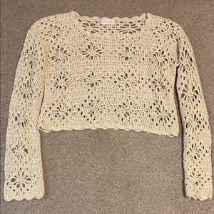 Pink Lily Crochet Floral Cream Sweater or swim coverup